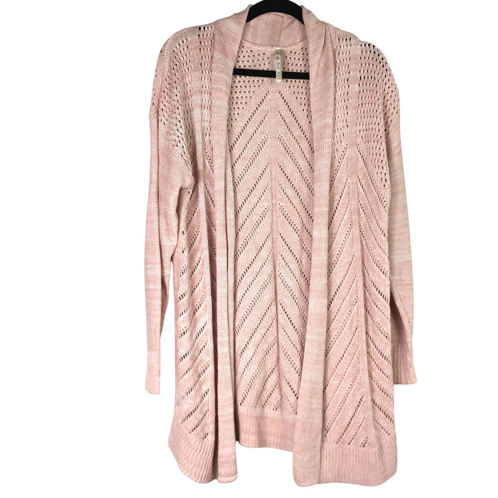 Leo & Nicole Pink Space Dye Open Knit Longline Cardigan Sweater XL‎